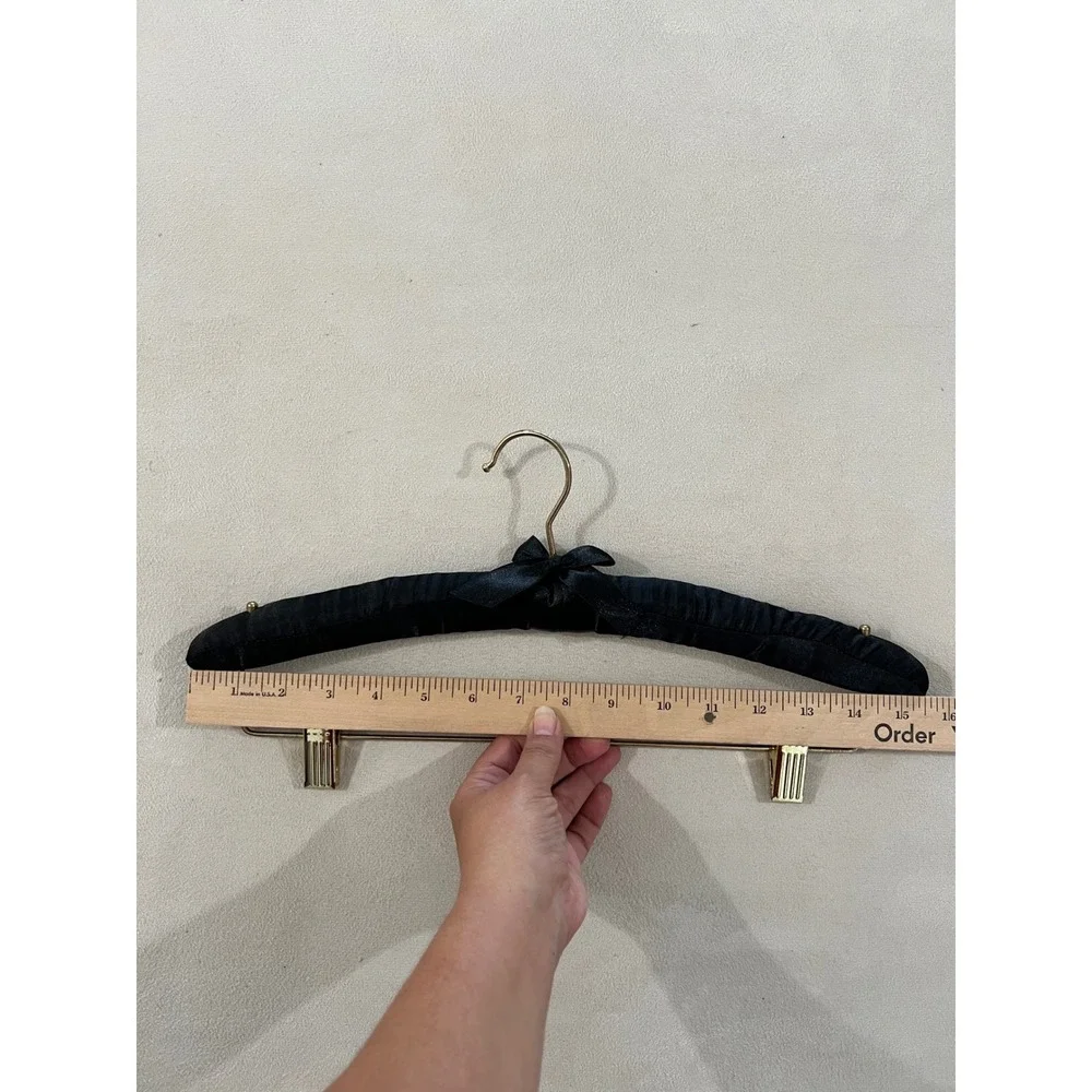 Black Padded Satin Hangers with Gold Clips Set of 4 for Skirts and Pants